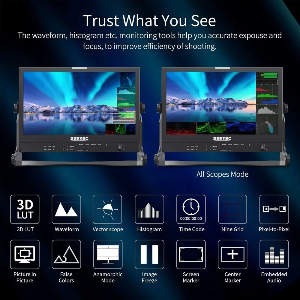 SEETEC ATEM156S 15.6 inch Broadcast Studio Monitor 4 SDI Multi-Source Display Professional Multi-Camera Monitoring - US Plug - 4