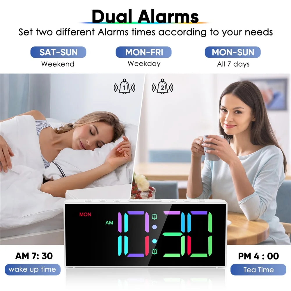 GS-G11 RGB Digital Clock LED Display Alarm Clock Adjustable Volume and Brightness Table Clock for Living Room Bedroom - White - 2
