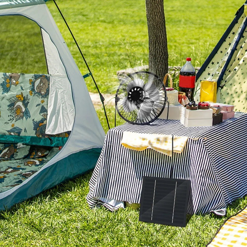 6 Inch Solar Powered Fan 360 Degree Rotatable Exhaust Fan with 8W Waterproof Solar Panel for Outdoor Camping - 6