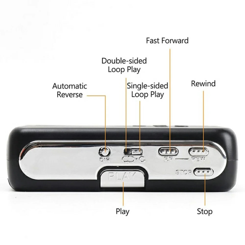 TONIVENT TON007B Cassette Player Bluetooth-compatible FM Radio Mini Portable Tape Player with 3.5mm Headphone Jack - Black - 7