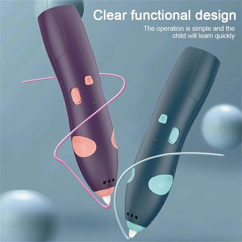 USB Rechargeable Low Temperature 3D Printing Pen DIY Creation Kids Drawing Toy - Dark Blue - 2