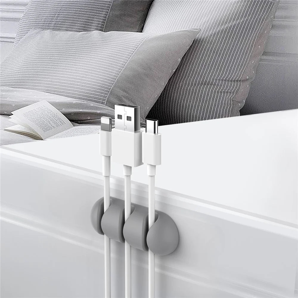 AHASTYLE WE31 3Pcs Cable Organizer Clip 3 Slot Silicone Adhesive Cable Management For Desk Car Office Wire Holder - Grey - 2