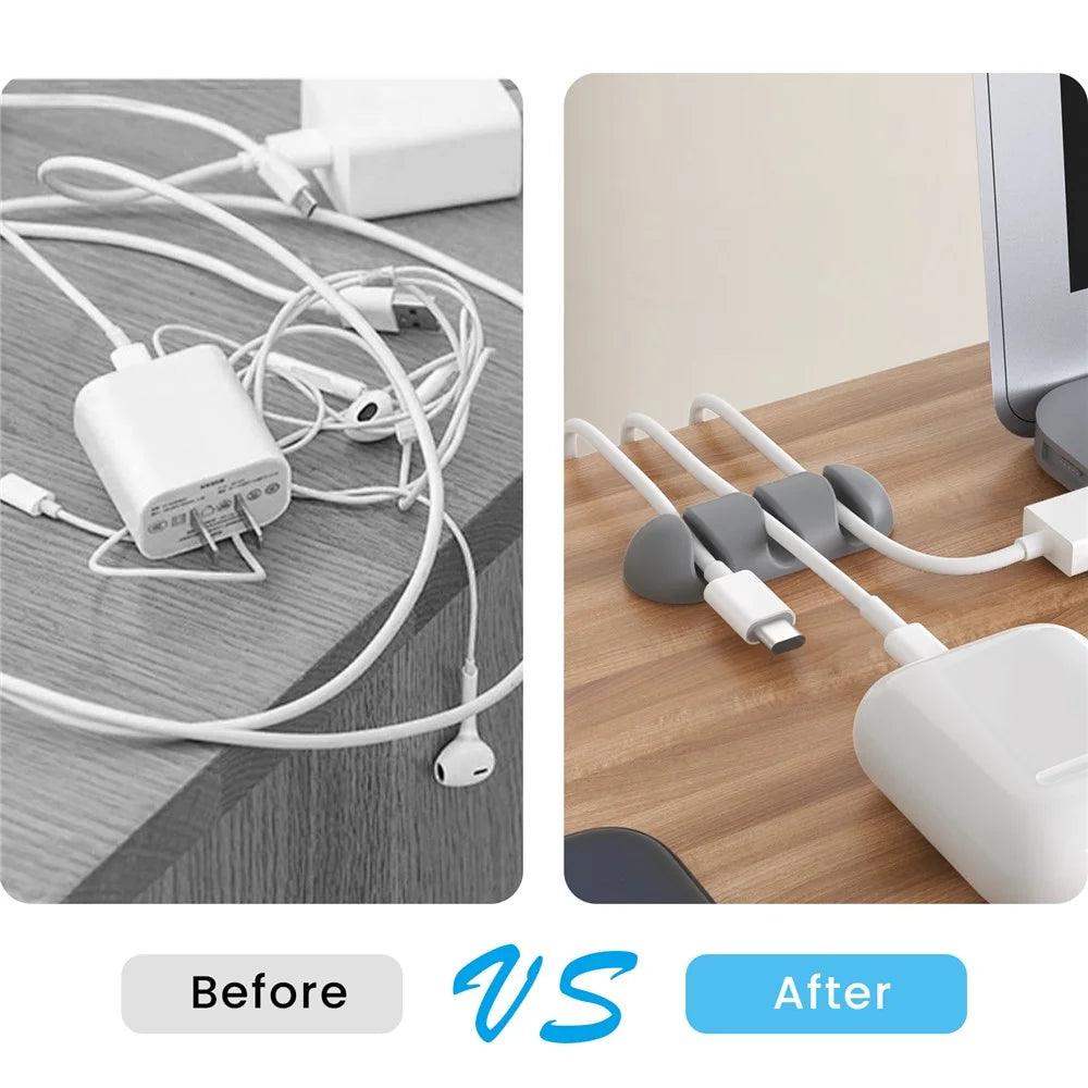 AHASTYLE WE31 3Pcs Cable Organizer Clip 3 Slot Silicone Adhesive Cable Management For Desk Car Office Wire Holder - Grey - 6