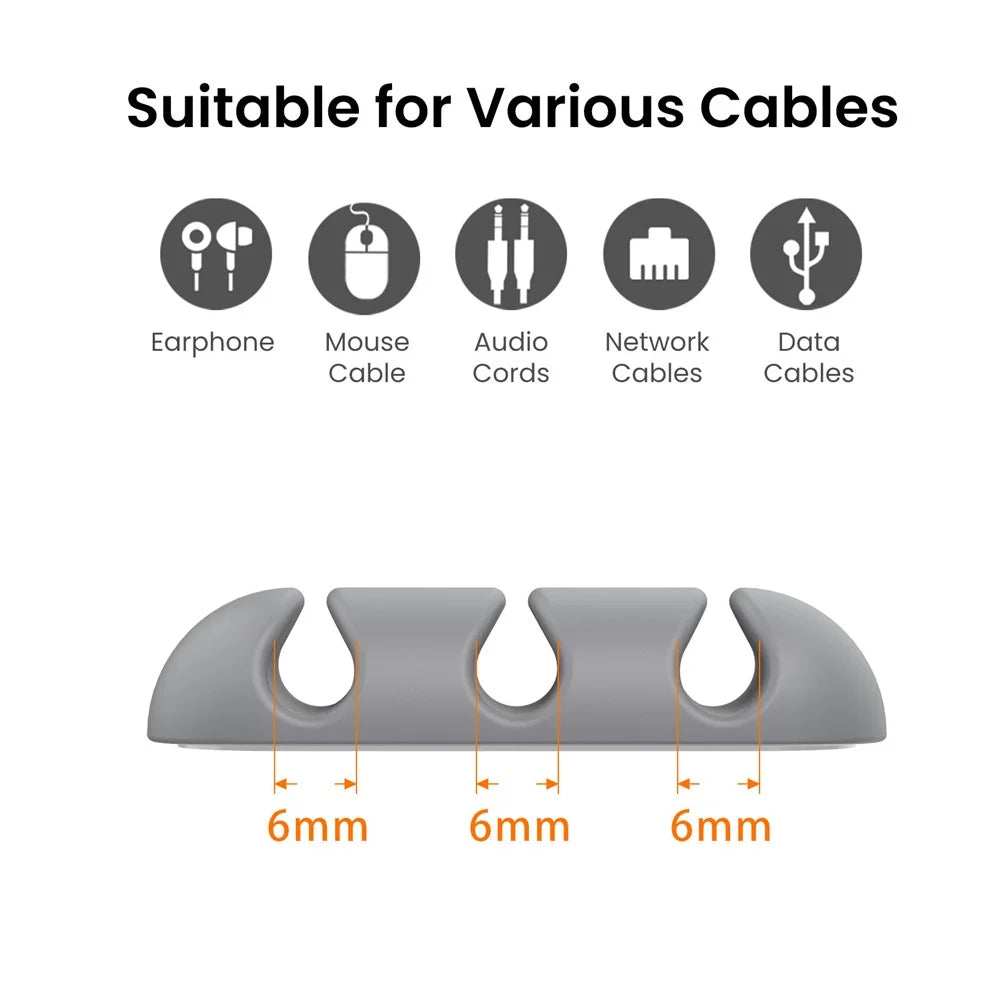 AHASTYLE WE31 Cable Organizer Clip 3 Slot Silicone Adhesive Cable Management For Desk Car Office Wire Holder - Grey - 3