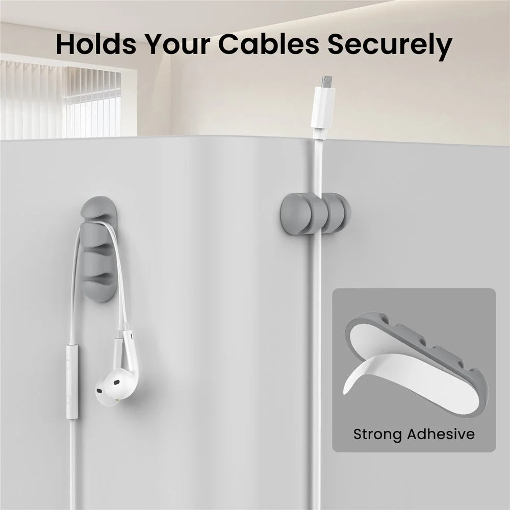 AHASTYLE WE31 Cable Organizer Clip 3 Slot Silicone Adhesive Cable Management For Desk Car Office Wire Holder - Grey - 4