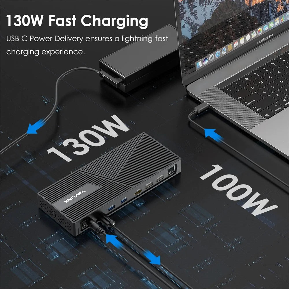 WAVLINK UG69PD24PRO 12 in 1 Docking Station Triple 4K Display Support PD 130W Fast Charging - EU Plug - 2