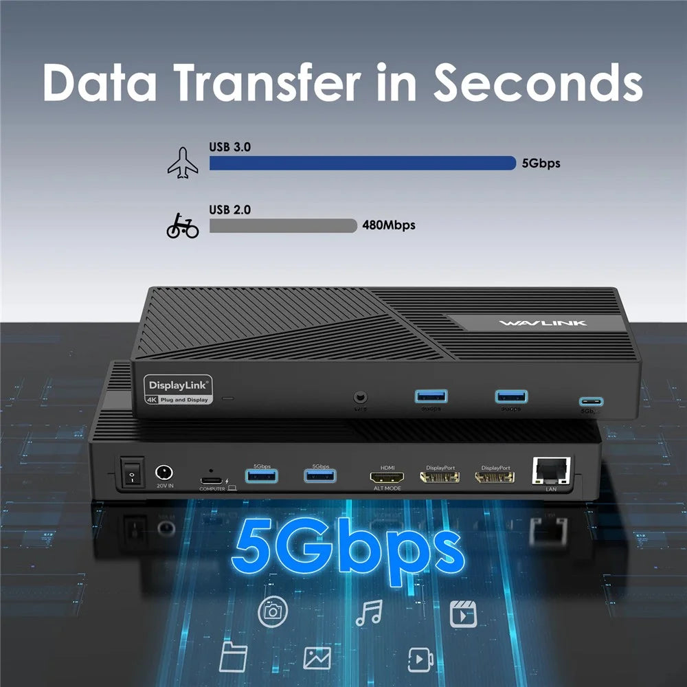 WAVLINK UG69PD24PRO 12 in 1 Docking Station Triple 4K Display Support PD 130W Fast Charging - EU Plug - 4