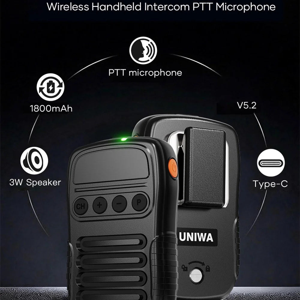 UNIWA BM008 Wireless Handheld Intercom PTT Microphone Bluetooth-Compatible 3W Speaker Walkie Talkie - Black - 2