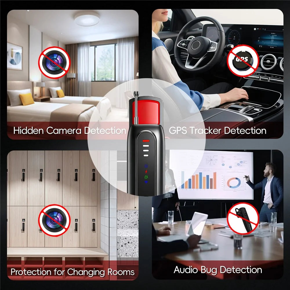 T07 Multi-Function Infrared Detector Hidden Camera Tracker WiFi Signal Detector Anti-Spy Bug Finder for Hotel Privacy Protection - Black - 6