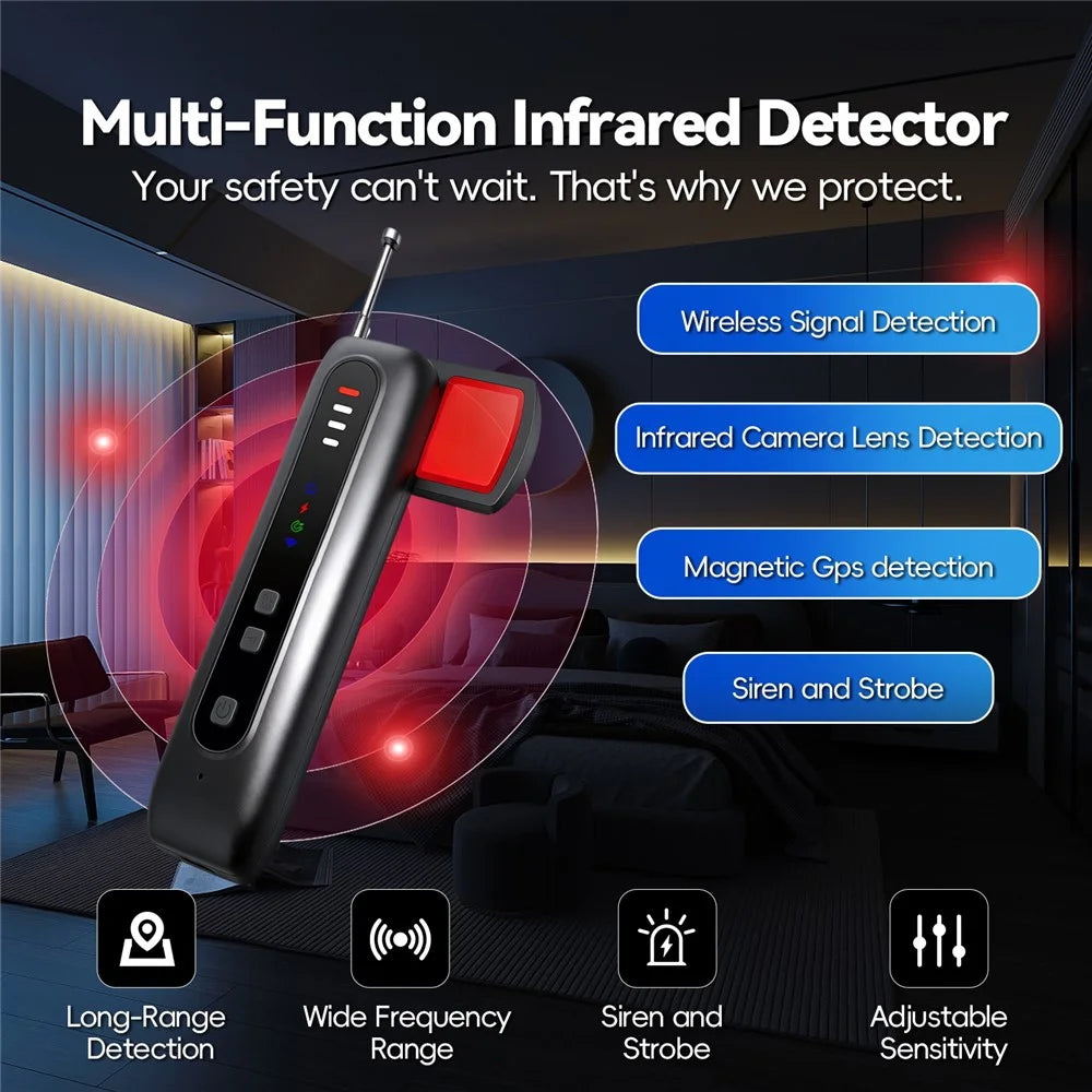 T07 Multi-Function Infrared Detector Hidden Camera Tracker WiFi Signal Detector Anti-Spy Bug Finder for Hotel Privacy Protection - Black - 7