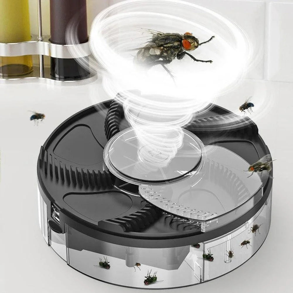 USB Rechargeable Automatic Rotating Fly Trap Electric Fly Catcher Household Flying Control Device - Black - 2