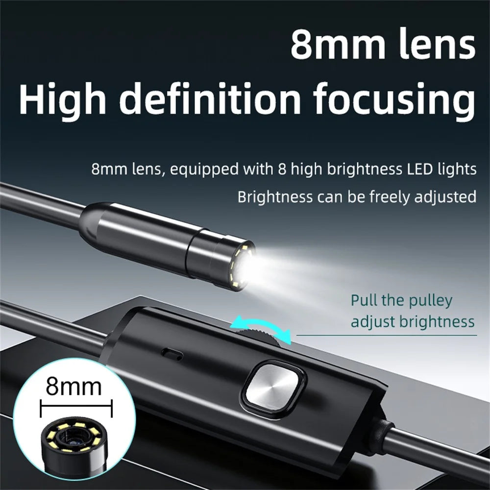 AN112 2m Hard Wire Endoscope Camera with iP (5-14) & Micro USB Adapter Waterproof 8-LED Inspection 8mm Camera Lens Borescope for Pipe Automotive - 4