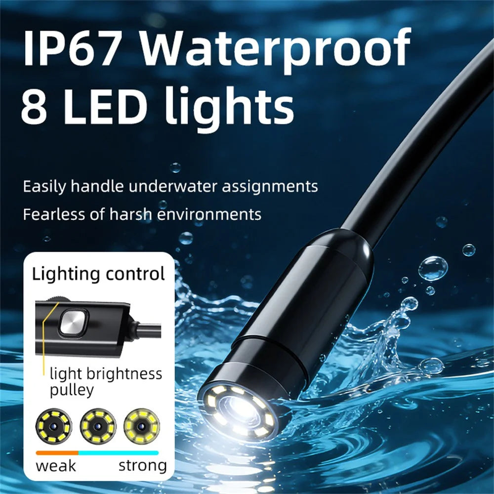 AN112 2m Hard Wire Endoscope Camera with iP (5-14) & Micro USB Adapter Waterproof 8-LED Inspection 8mm Camera Lens Borescope for Pipe Automotive - 5