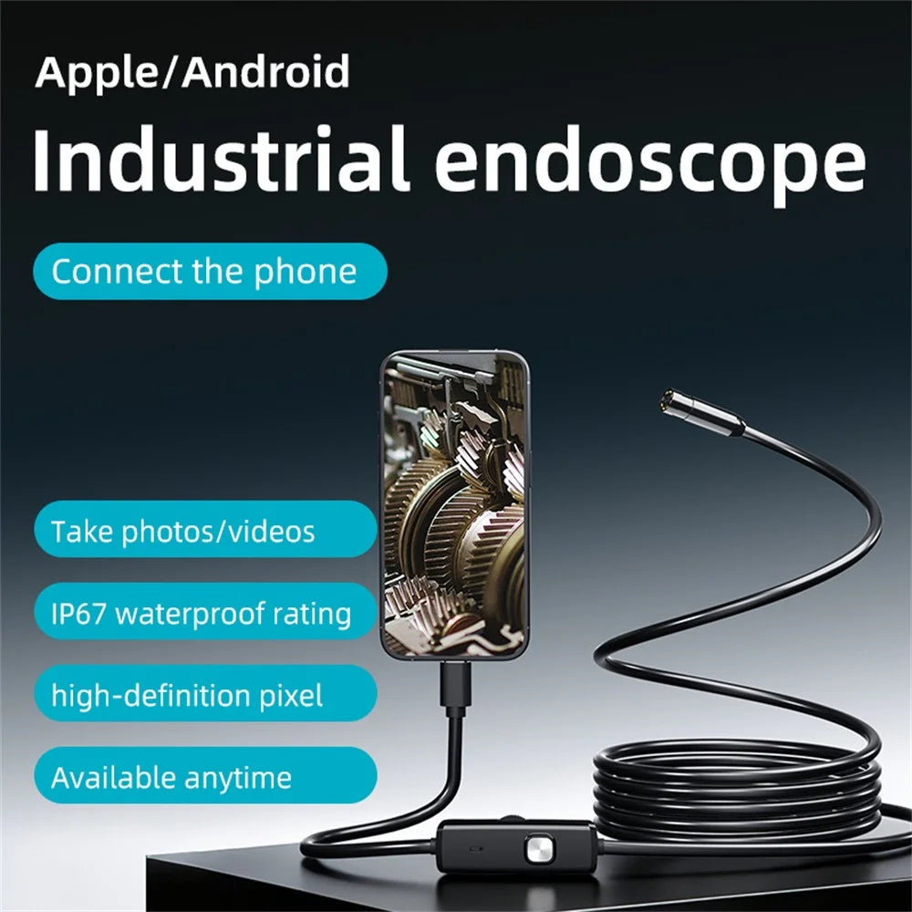 AN112 5m Hard Wire Endoscope Camera with iP (5-14) & Micro USB Adapter Waterproof 8-LED Inspection 8mm Camera Lens Borescope for Pipe Automotive - 2
