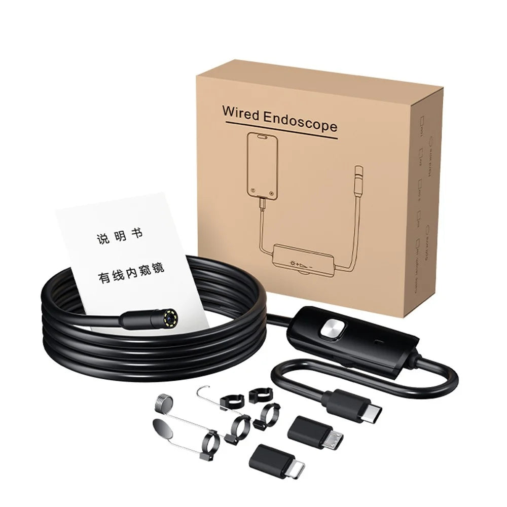 AN112 5m Hard Wire Endoscope Camera with iP (5-14) & Micro USB Adapter Waterproof 8-LED Inspection 8mm Camera Lens Borescope for Pipe Automotive - 6