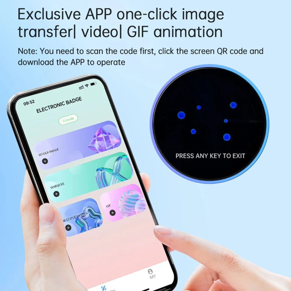 1.85 Inch HD Screen Bluetooth-compatible Electronic Badge Anime Dynamic Display Brooch Gift for Students Fans - Blue  /  Purple - 3