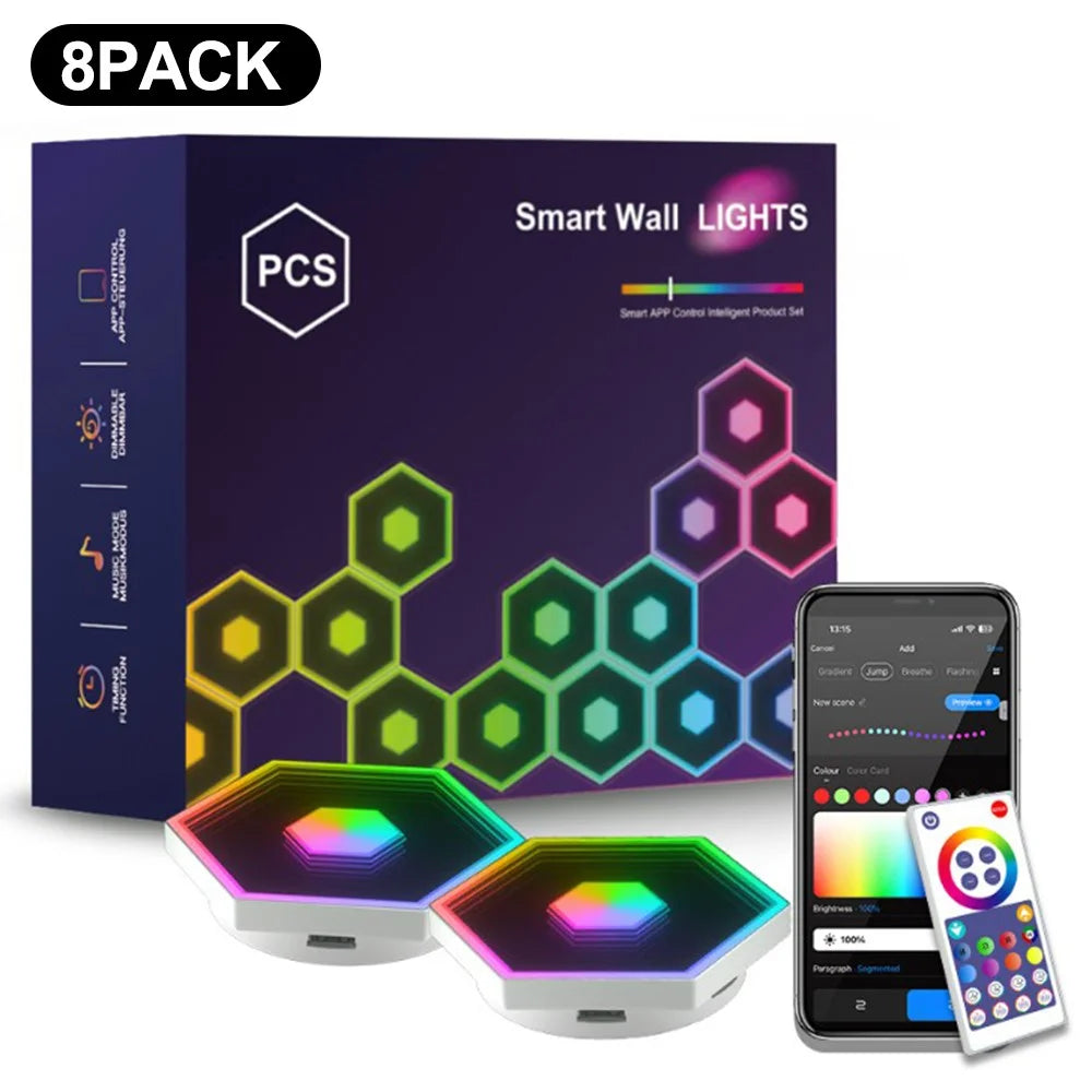 G01 8Pcs Tuya WiFi Version Bluetooth-compatible Smart Hexagon Light Panels RGB LED Wall Lights App Control Music Sync Wall Lamp Panel Kit for Bedroom Gaming Room - 1