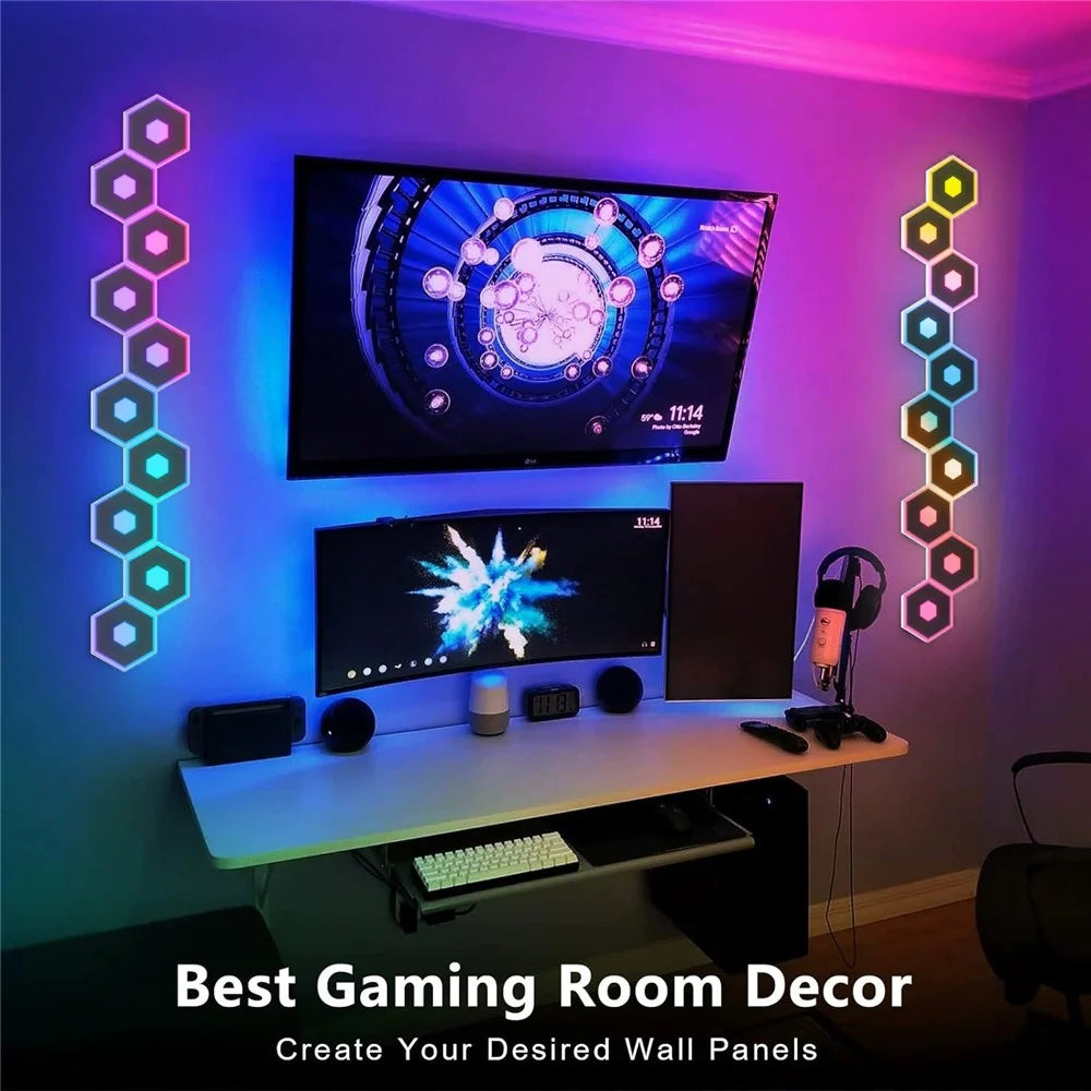 G01 8Pcs Tuya WiFi Version Bluetooth-compatible Smart Hexagon Light Panels RGB LED Wall Lights App Control Music Sync Wall Lamp Panel Kit for Bedroom Gaming Room - 2