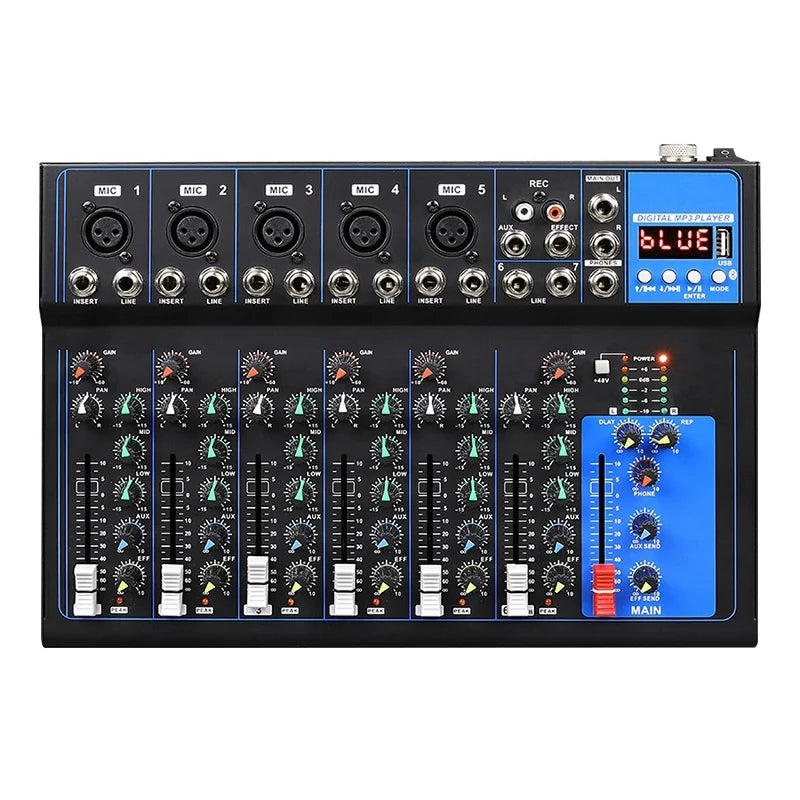 MG07BT 7-Channel Bluetooth-compatible Audio Mixer Professional Mixing Console for Recording DJ Stage Karaoke Music Application, EU Plug - 7-Channel - 1
