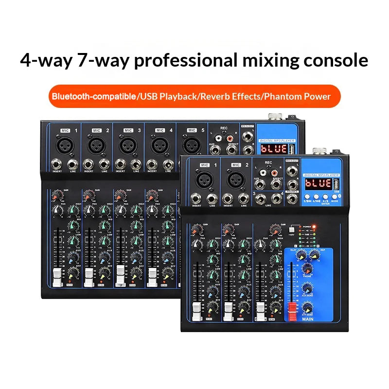 MG07BT 7-Channel Bluetooth-compatible Audio Mixer Professional Mixing Console for Recording DJ Stage Karaoke Music Application, EU Plug - 7-Channel - 2