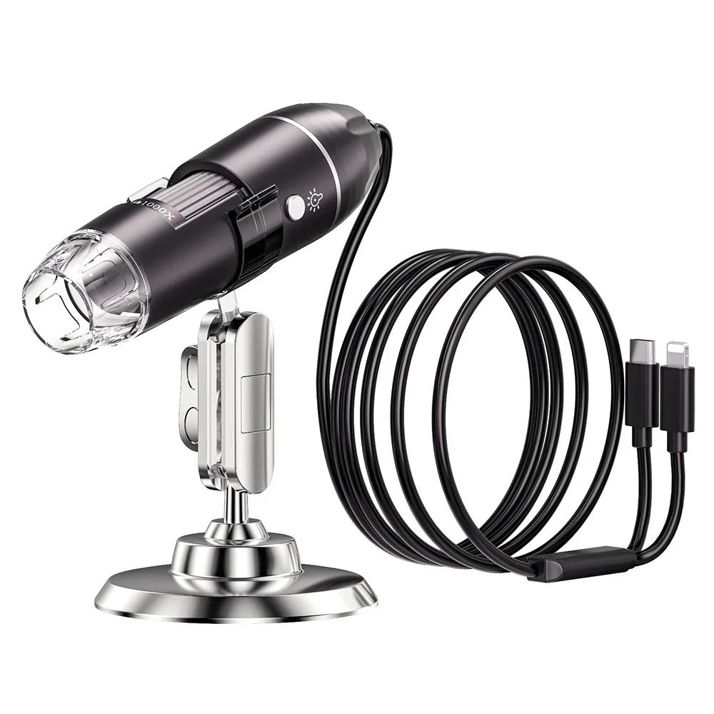 321 Handheld Digital Microscope 2MP 1600X Magnification LED Light USB-C iP (5-14) Cable Mini Camera Magnification Tool for iPhone Android - Black - 1