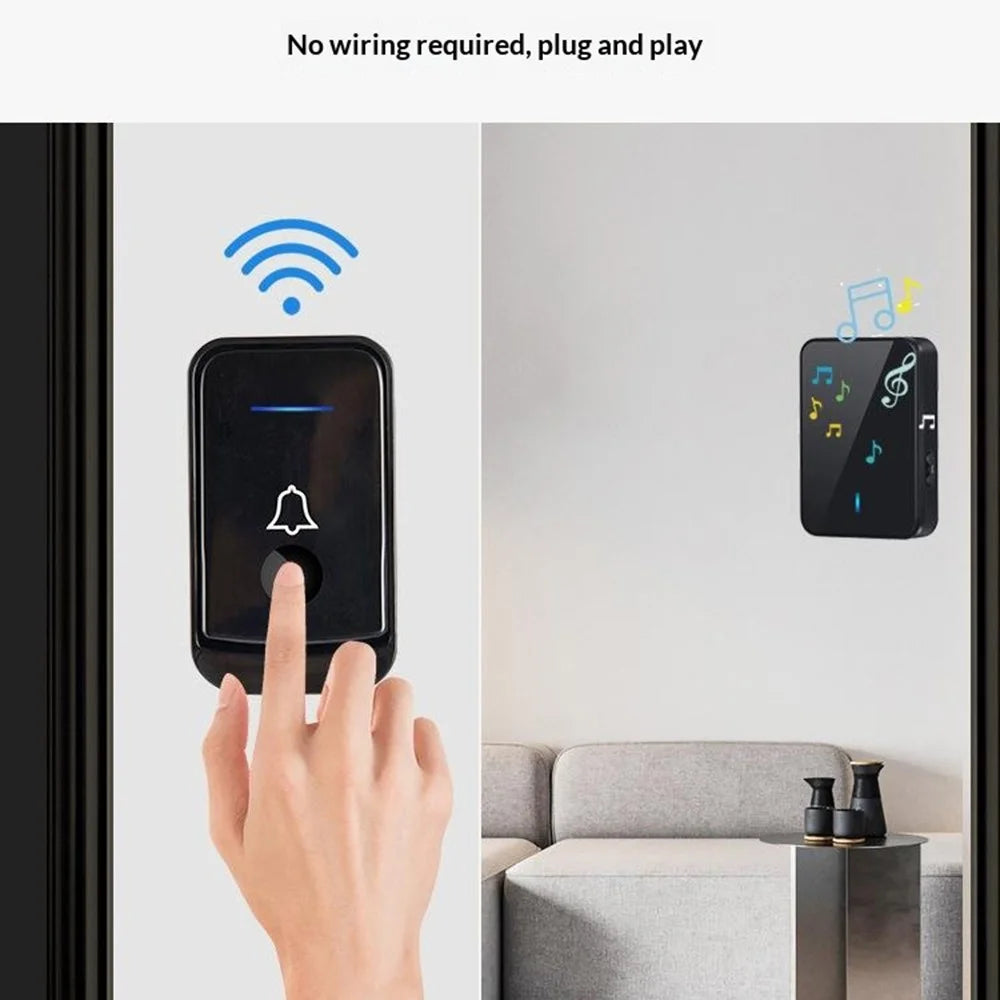 Q501 Wireless Doorbell 45 Ringtones 4 Volume Levels 150-200m Range Cordless Doorbell Kit, 1 Transmitter + 2 Receivers - Black - 4