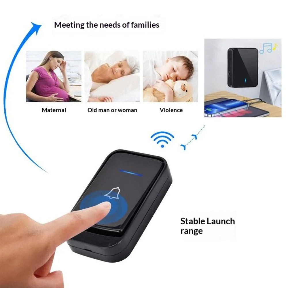 Q501 Wireless Doorbell 45 Ringtones 4 Volume Levels 150-200m Range Cordless Doorbell Kit, 1 Transmitter + 2 Receivers - Black - 5