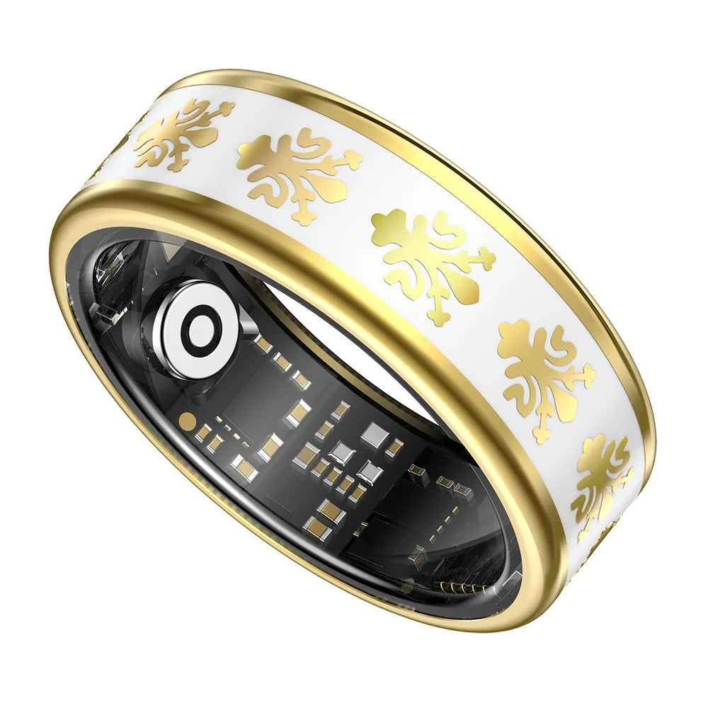 SY03 Smart Ring Health Monitoring Enamel Multi-function Fitness Tracker Finger Ring with Charging Case - Gold Circle  /  White 8 - 5