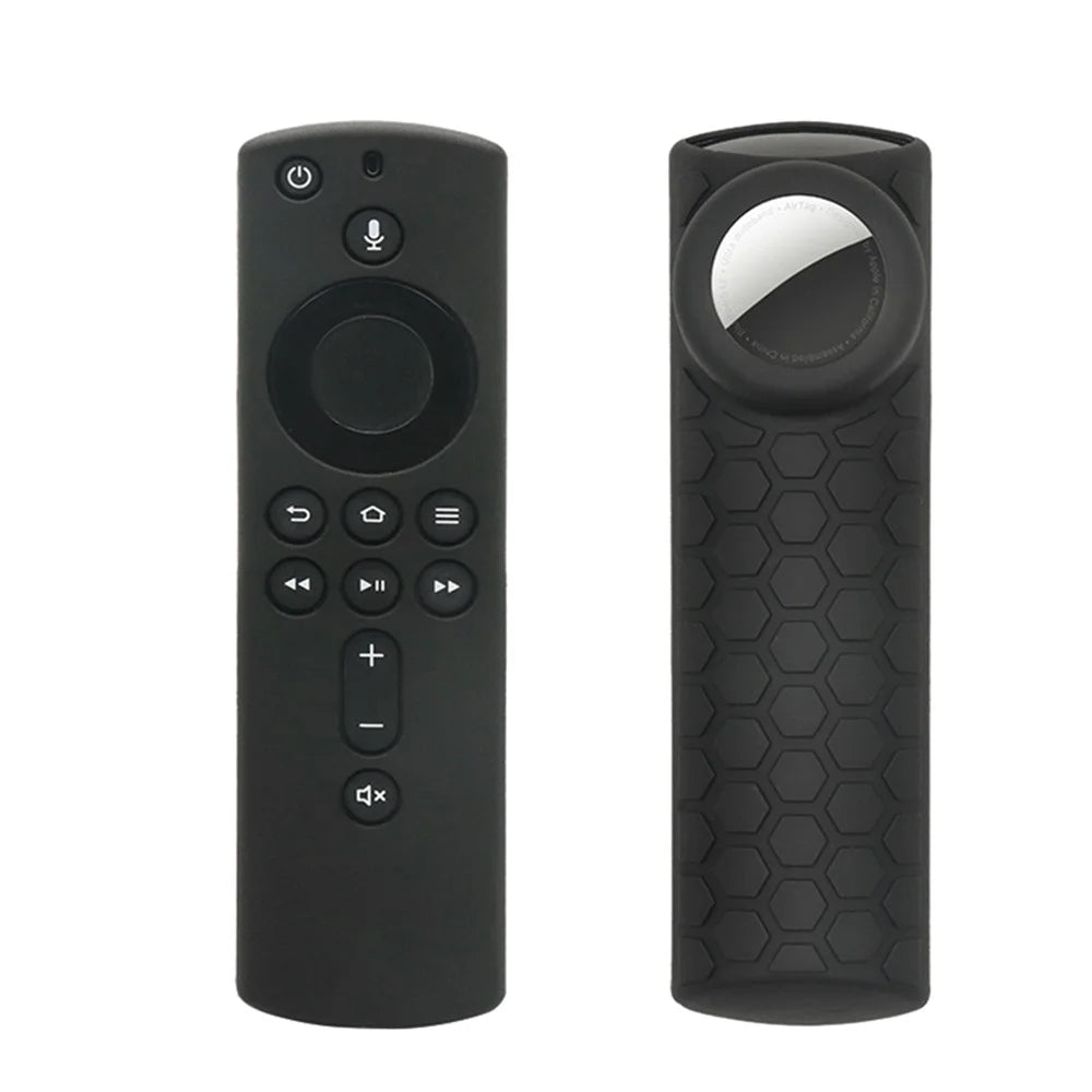 2-in-1 Remote Controller Bluetooth-compatible Tracker Silicone Protective Sleeve Cover for Apple AirTag Fire TV Stick 4K - Black - 1