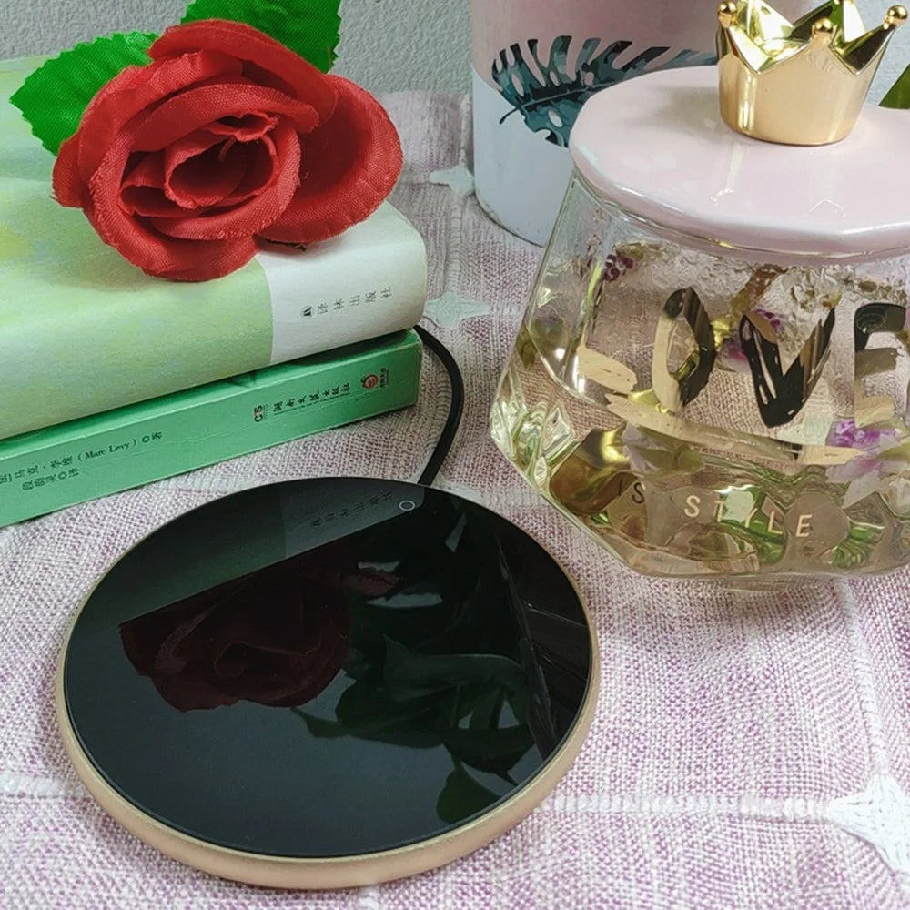 RY-003 USB Mug Warmer Anti-Dry Heating Pad Aluminum Alloy Glass Panel Heating Pad Coaster - Gold - 2