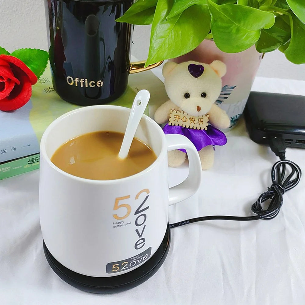 RY-008 USB Mug Warmer Cup Warmer Gravity Sensor 3-Level Temperature Control Coaster for Coffee Tea - Silver - 4