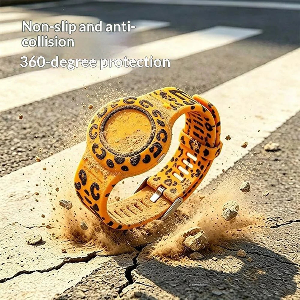 Silicone Band for AirTag (2nd Generation) / AirTag Cartoon Waterproof Wristband Tracker Protective Case - Leopard Print - 2