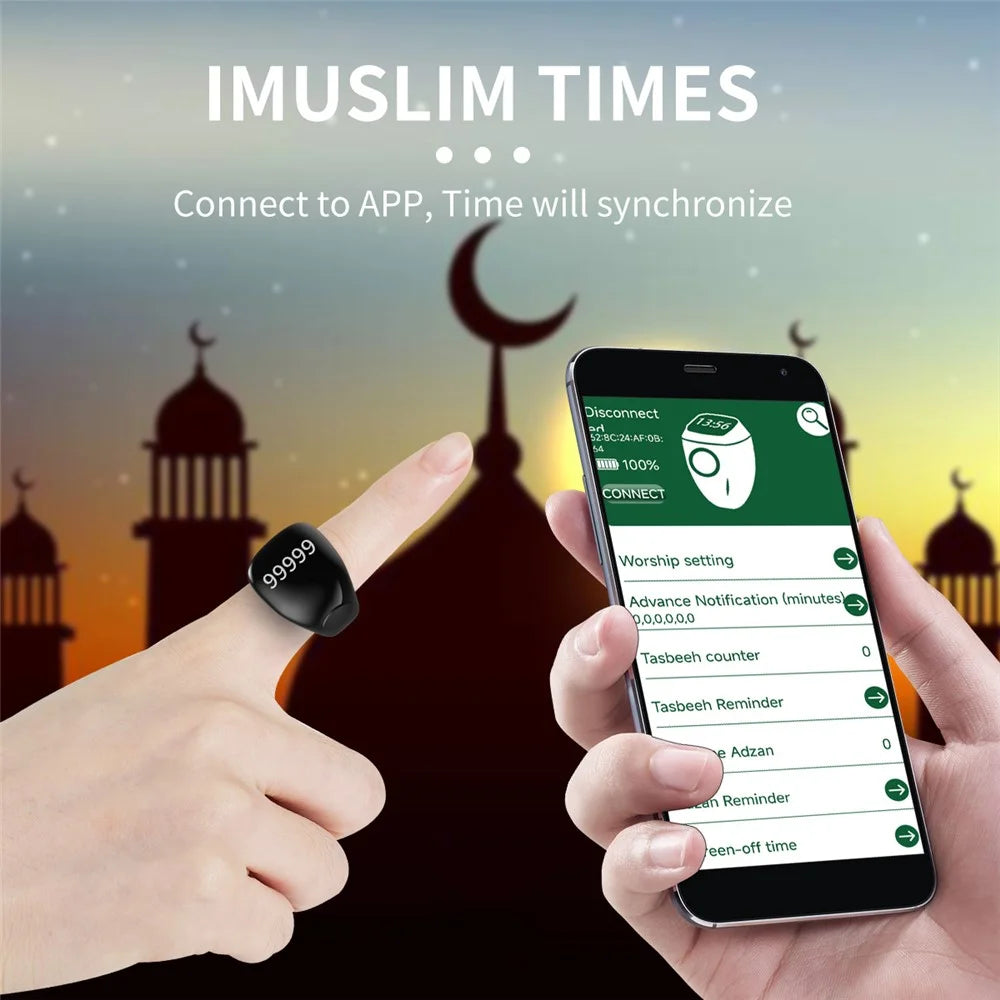 D02 Tasbih Zikr Smart Ring 5-Digit Waterproof Digital Counter with Adhan Reminder - Black - 4