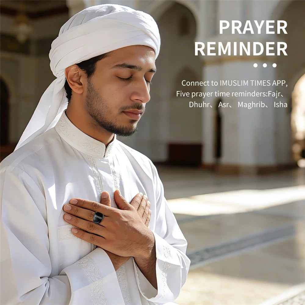 D02 Tasbih Zikr Smart Ring 5-Digit Waterproof Digital Counter with Adhan Reminder - Black - 5