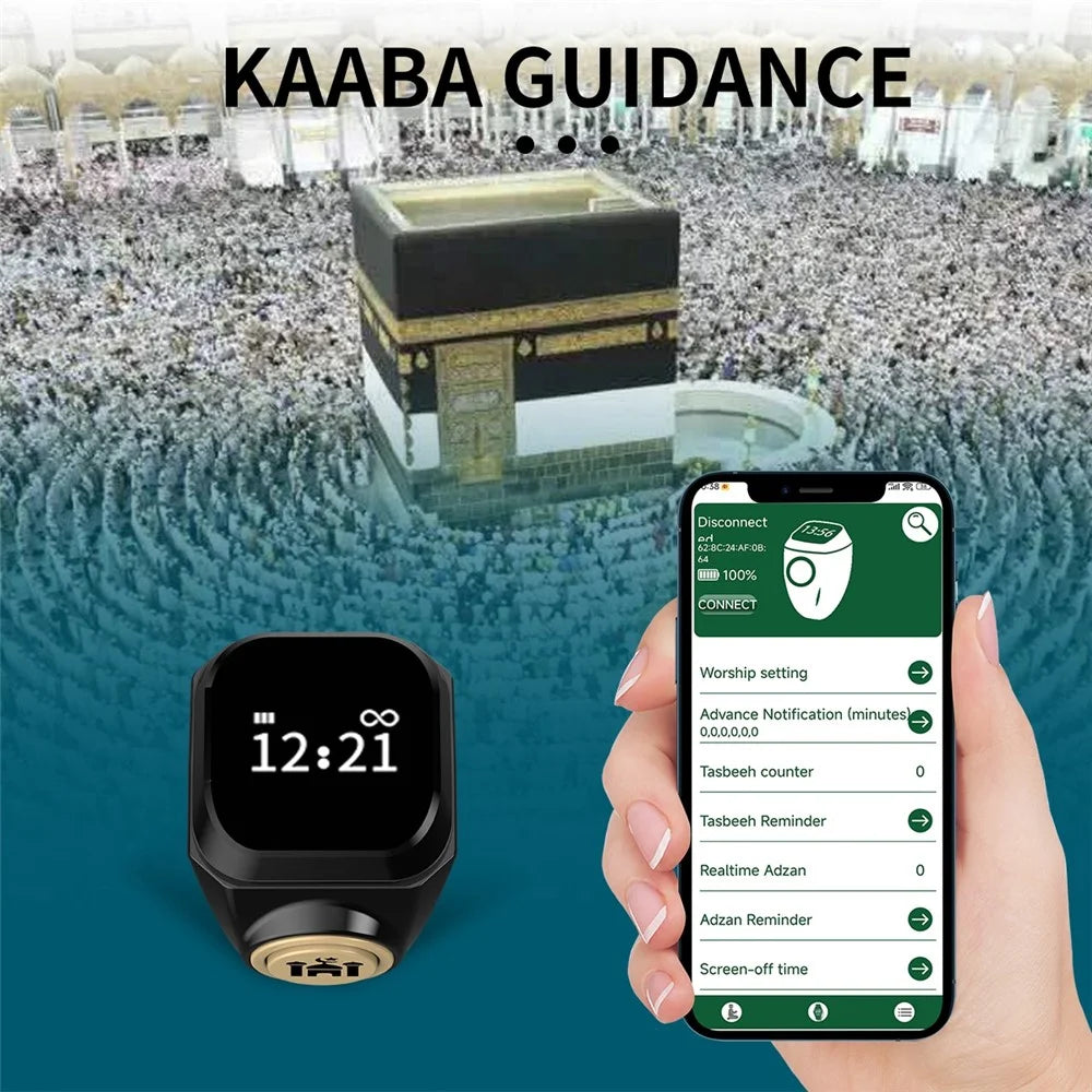 22mm Tasbih Zikr Smart Ring Bluetooth-compatible Digital Counter with Azan Alarm Prayer Reminder - Black - 2