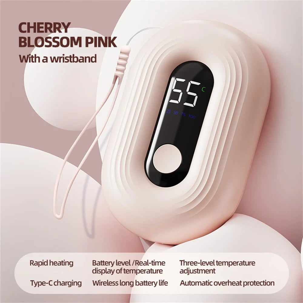 N12 Hand Warmer 1200mAh LED Digital Display 3-Level Temp Type-C Fast Heating Pocket Heater - Pink - 2