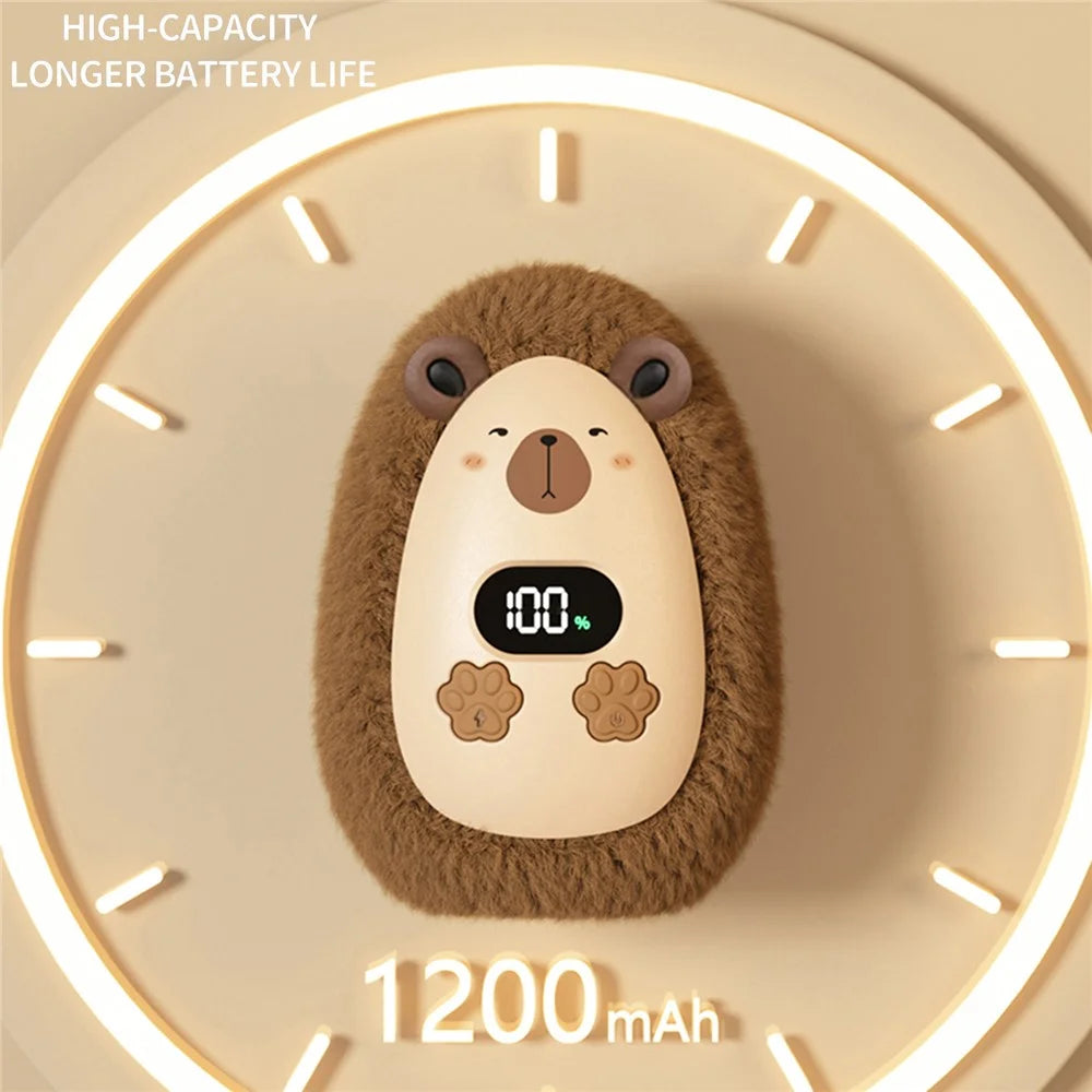 N10 Cartoon Plush Hand Warmer 1200mAh 3-Speed Digital Display Portable Pocket Heater - Capybara - 5