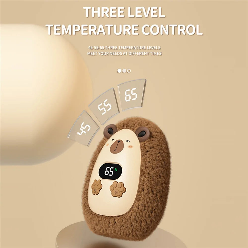N10 Cartoon Plush Hand Warmer 1200mAh 3-Speed Digital Display Portable Pocket Heater - Capybara - 7