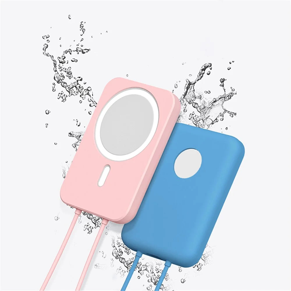 Solid Color Silicone Protective Cover Case for Apple MagSafe External Battery Magnetic Charger - Yellow - 2