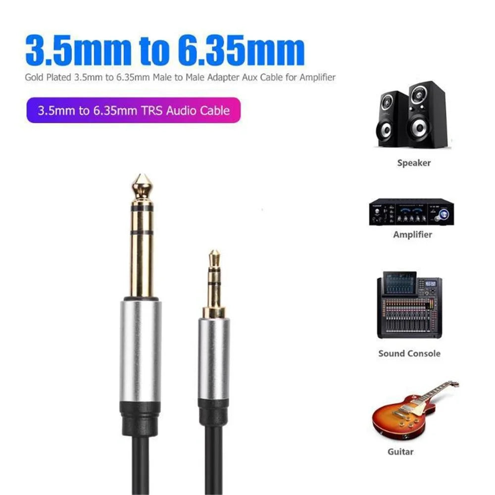 1m 3.5mm to 6.35mm/6.5mm Male to Male Gold Plated Plug Aux Adapter Audio Cable - 2