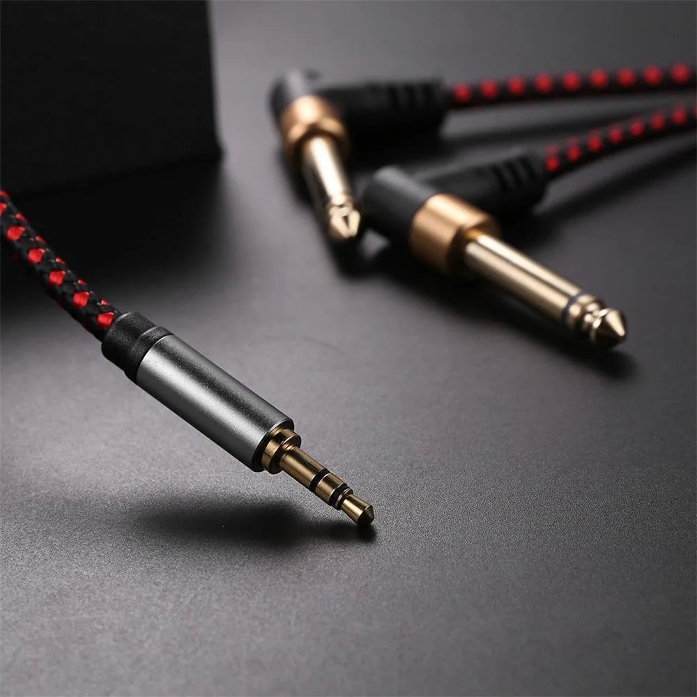 3m JY-03 3.5mm to 2*6.35mm Right Angled Male to Male Gold Plated Plug AUX Splitter Cable Audio Cord - 6
