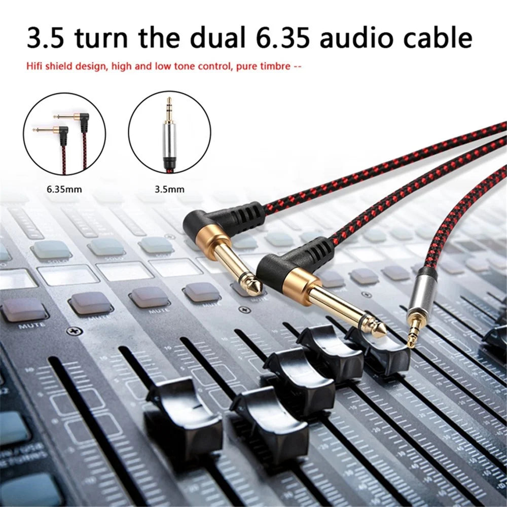 1m JY-01 3.5mm Male to Dual 90 Degree 6.35mm Male Right Angle Y Cable AUX Splitter Audio Cord for Speaker Amplifier Mixer - 2