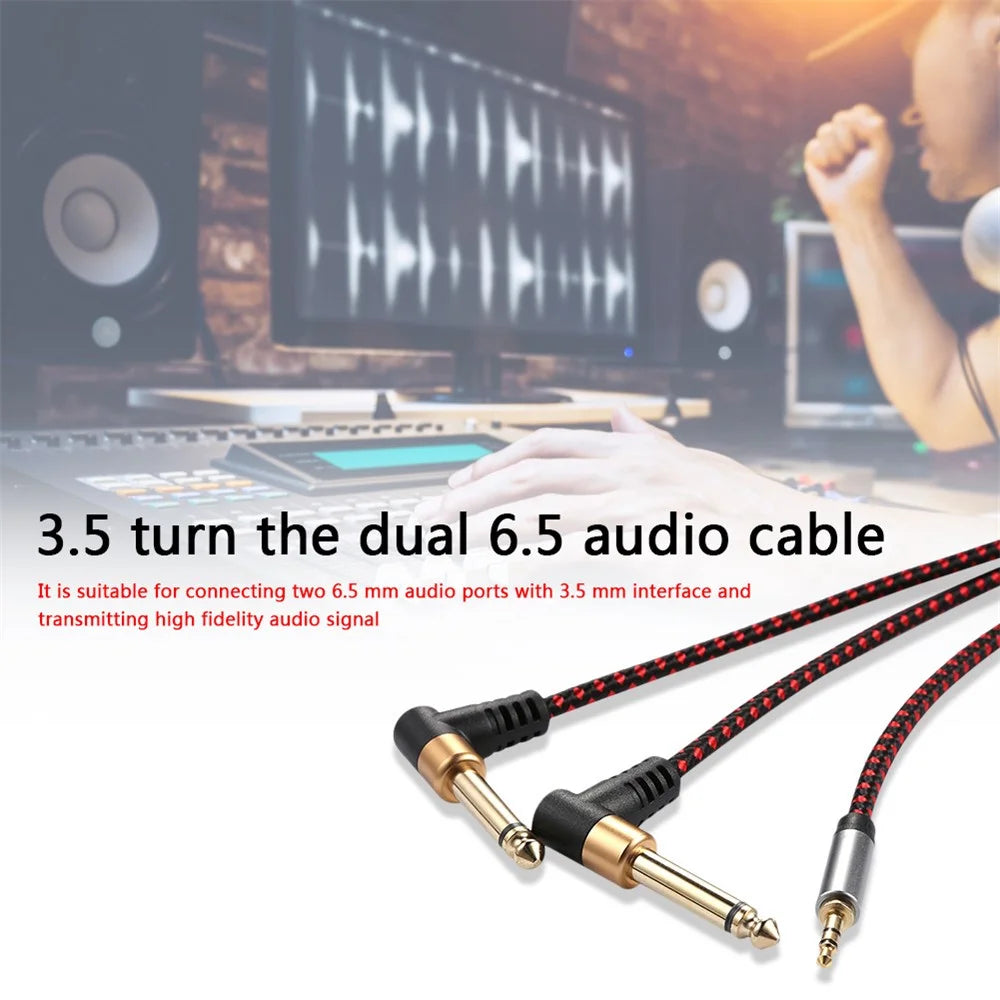 1m JY-01 3.5mm Male to Dual 90 Degree 6.35mm Male Right Angle Y Cable AUX Splitter Audio Cord for Speaker Amplifier Mixer - 3