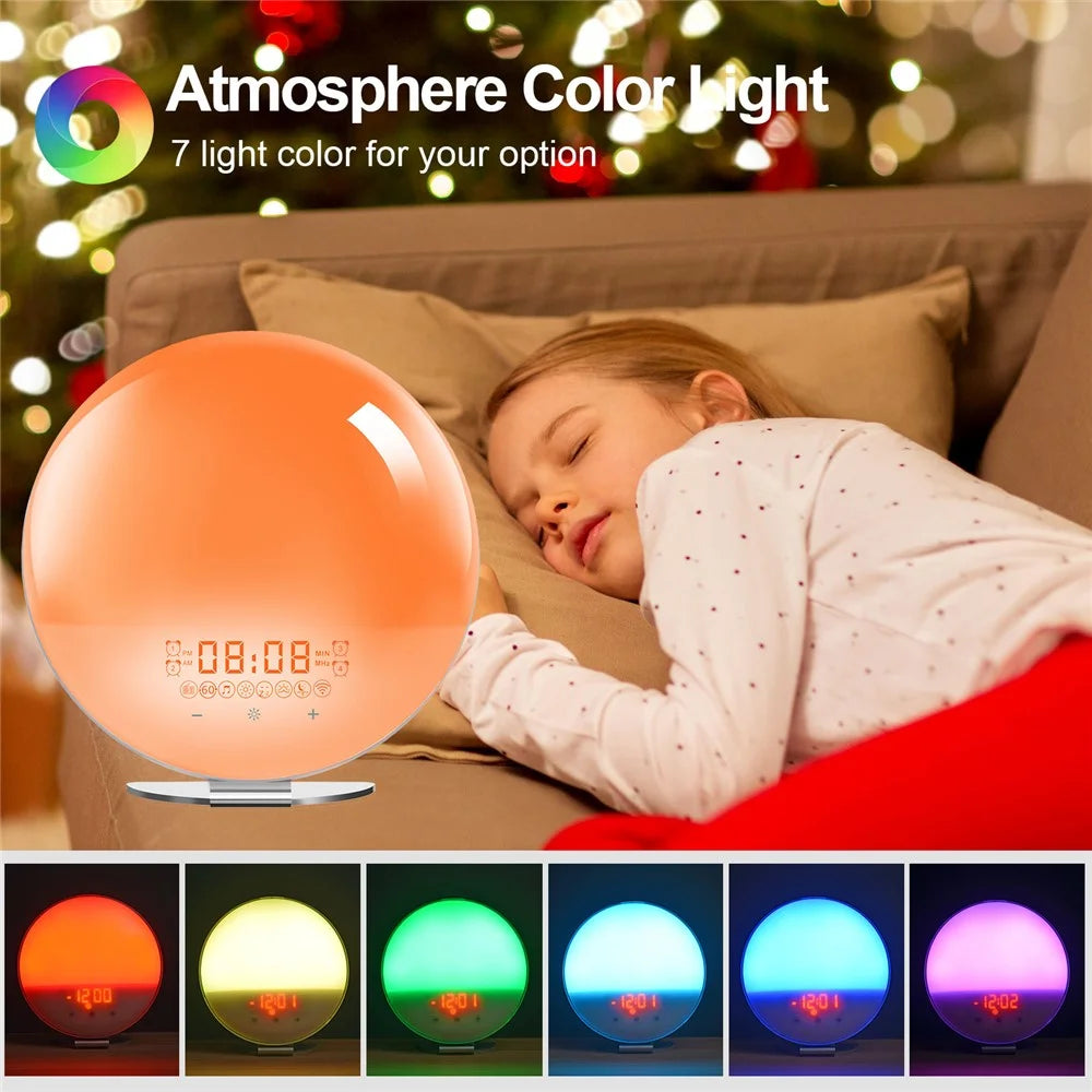 SH-02S Sunrise Sunset Simulation Smart WiFi Wake Up Light App Voice Control Alarm Clock FM Radio Bedside Lamp - US Plug - 4