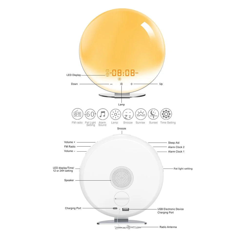 SH-02S Sunrise Sunset Simulation Smart WiFi Wake Up Light App Voice Control Alarm Clock FM Radio Bedside Lamp - US Plug - 7
