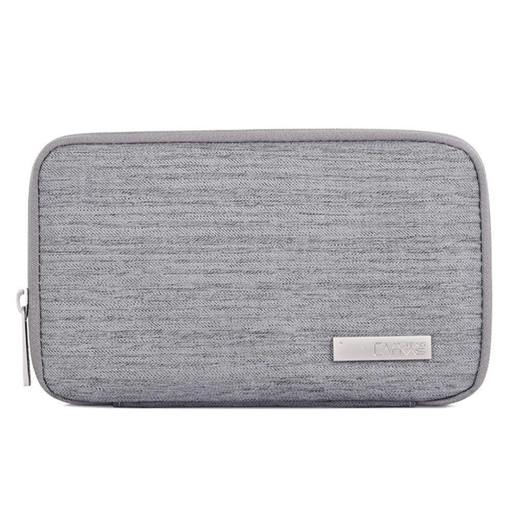 CANVASARTISAN L28-S21 Solid Color Cloth Texture Polyester Digital Accessories Organizer Storage Bag Case for Earphone Charger Mouse - Grey - 2