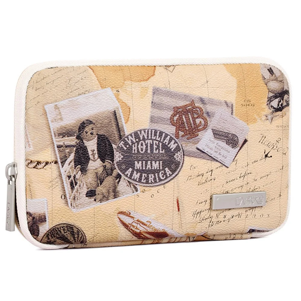 CANVASARTISAN G3-S21 Retro Postcard Pattern PU Leather Power Bank Mouse Carrying Bag Digital Accessories Zipper Storage Case Phone Pouch - Khaki - 2