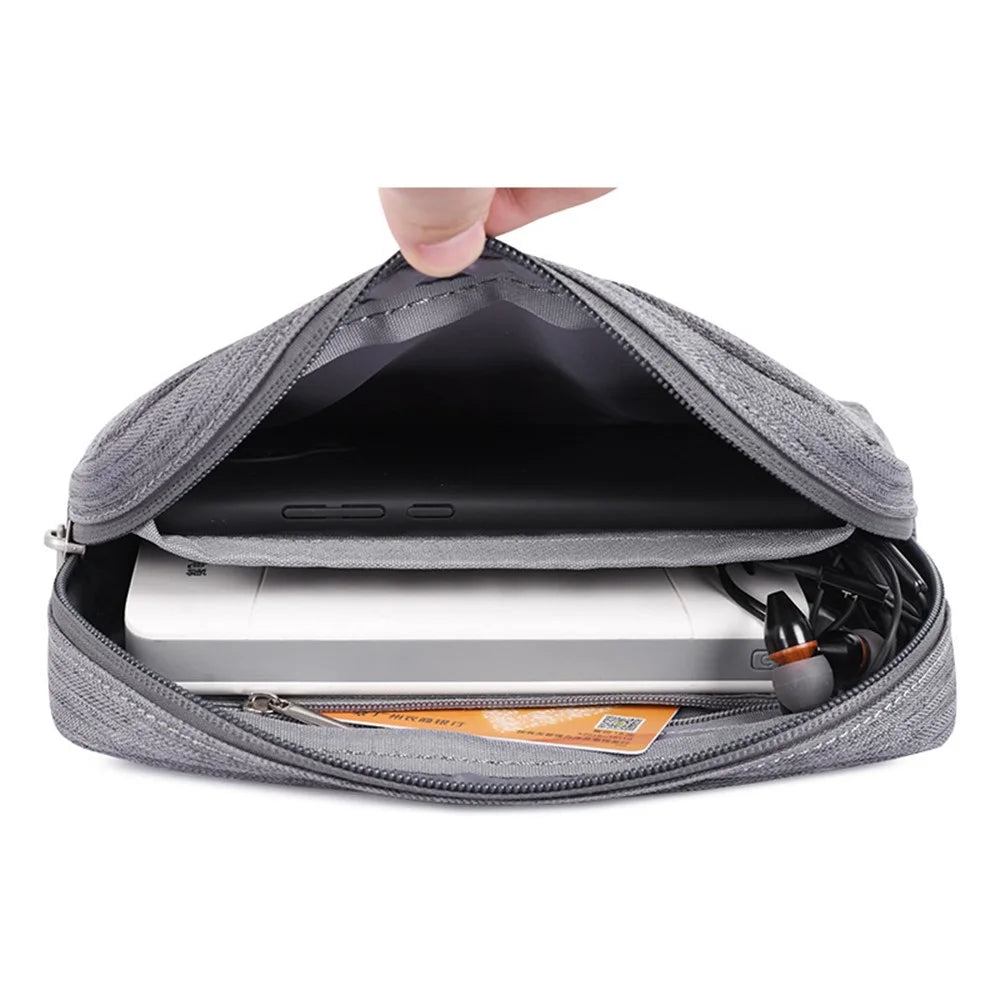 CANVASARTISAN L28-S11 Polyester Digital Accessories Zipper Storage Case Phone Mouse Carrying Bag - Light Grey - 2