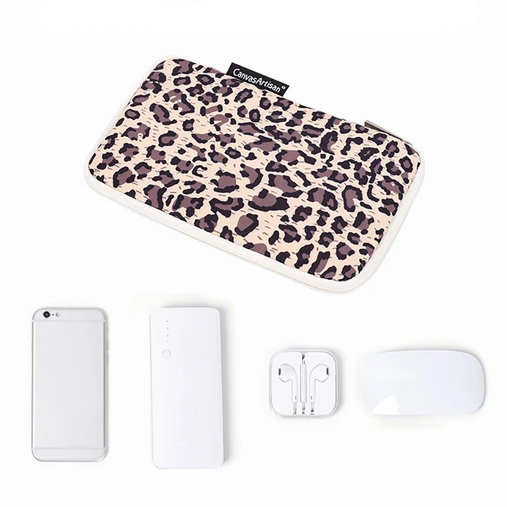 CANVASARTISAN H31-S21 Fashionable Leopard Pattern Digital Accessories Zipper Storage Case Phone Power Bank Mouse Carrying Bag - Brown - 6