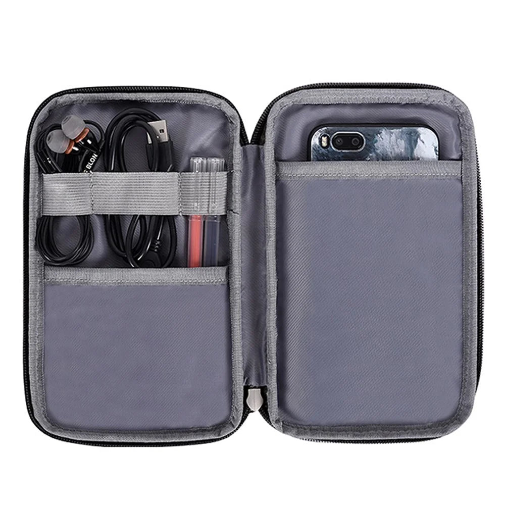 CANVASARTISAN H6-S21 Fashionable Diamond Pattern Digital Accessories Zipper Storage Case Phone Power Bank Mouse Carrying Bag - Black - 2